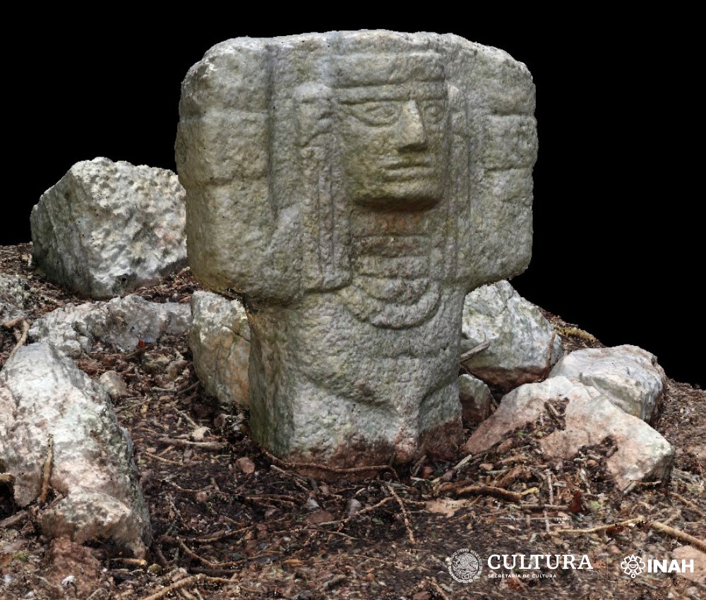 Localizan escultura de atlante en sendero que conducirá a nueva sección de Chichén Itzá. Foto INAH